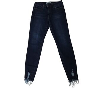 KanCan Jeans Womens‎ Dark Wash High Rise Skinny Jeans Distressed Raw Hem Size 9